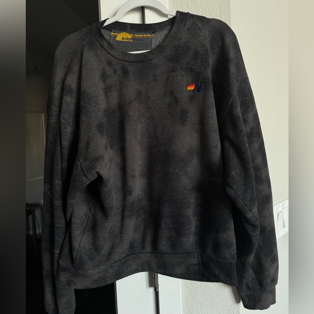 Aviator Nation -HAND DYED RELAXED CREW SWEATSHIRT - TIE DYE VINTAGE CHARCOAL